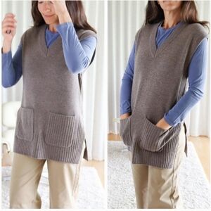 Alex Mill Kiah Sweater Vest Merino Wool Cashmere Portobello Taupe Fine Knit